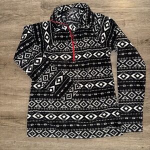 Eddie Bauer Women's S Aztec  Fleece 1/4 Zip Pullover Black White
